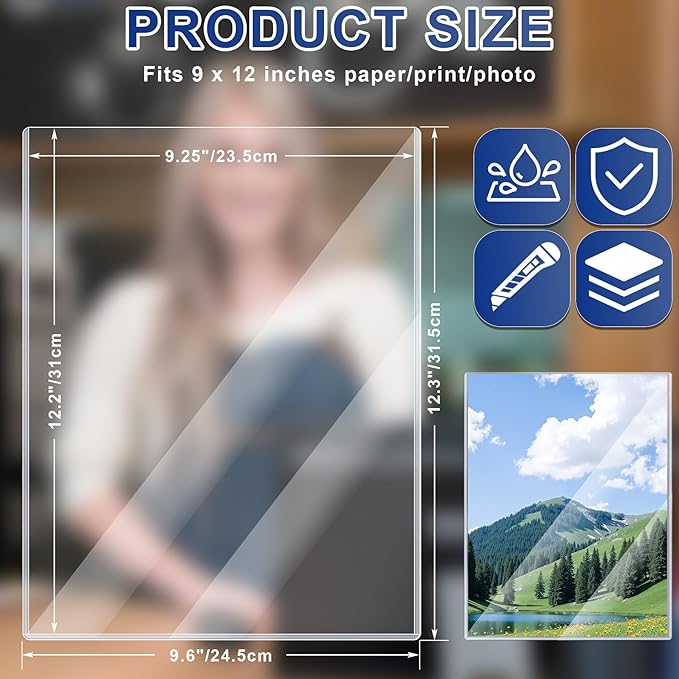 AKONEGE 5PCS 9" x 12" Rigid Print Protectors Clear Plastic Sheet Protectors, Heavy Duty Top Loading Document Holder, Menu Cover, Photo Poster Sleeves Hard Plastic Sleeves for Paper Art Prints