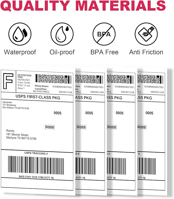 Industrial Labels 4x6 Roll - 5000 Direct Thermal Perforated Postage Shipping Labels for Rollo, Zebra, MUNBYN and Polono Printers (NOT for DYMO)