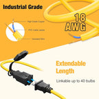 100FT Construction String Lights, IP65 Waterproof ETL Certified LED String Work Lights, 5000K Daylight 18AWG Wire Linkable Temporary Construction Lighting for Jobsite with 10 Bulbs & Hooks