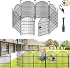 ADAVIN Garden Fence Animal Barrier with Gate 32 in(H)×17.5 Ft(L) 8 Panels,Rustproof Metal Wire Tall Fencing Border for Dogs Rabbits,Outdoor no dig pet Fences,Black Flower Edging for Yard,Arched