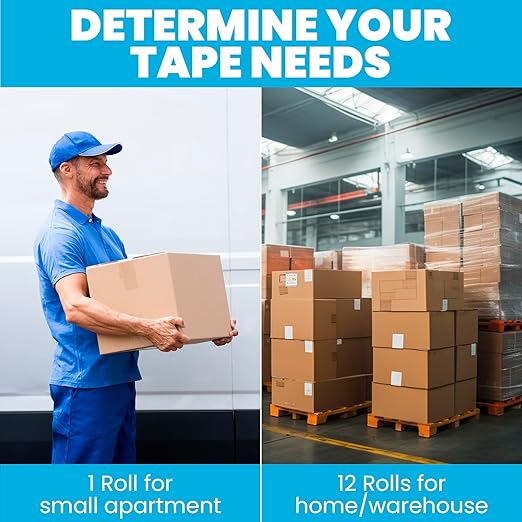TAPEBEAR Packing Tape with Dispenser, 2.7mil Thick, 1.88" x 55yd Storage Packaging Tape 12 Rolls Heavy Duty Tape Refills Clear Adhesive Box Tape Long Lasting for Sealing, Moving, Shipping