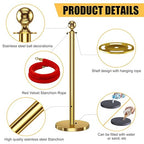 kaiyomi 4Pcs Stanchions with Red Velvet Ropes Set, 5 Feet Velvet Ropes and Posts Poles for Red Carpet Party Decoration and 360° Photo Booth (Golden)