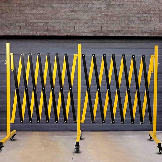 23FT Traffic Barricade with Casters, Metal Expandable Barricade, Folding Security Gate, Retractable Fence Outdoor Barricade Fence for Construction Area, Traffic Control