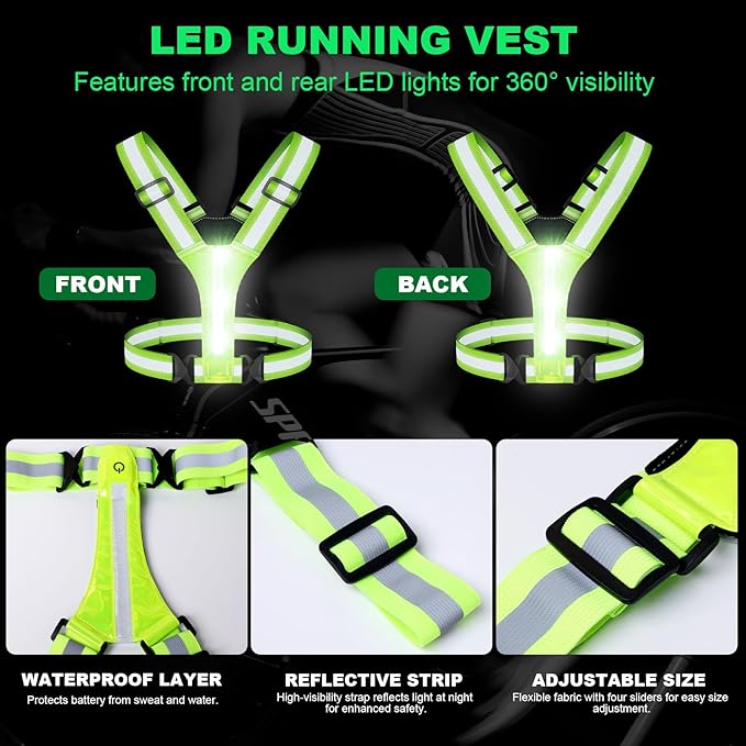 Reflective Running Gear with Led Armband Rechargeable, 5 Colors Lights Up Reflective Running Vest Rechargeable for Night Walking Running Cycling Jogging, Adjustable Size for Men Women Kids