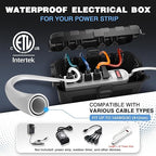 Flemoon Medium Outdoor Electrical Box (11.5x5.2x4 inch), IP54 Waterproof Extension Cord Cover w/6 Cable Entry Ports, Weatherproof Connection Box for Power Strip, Timer, Plug, Holiday Lights, Black