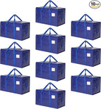 Moving Bags Heavy Duty Extra Large, Moving Boxes, Moving Supplies Essentials, Blue Storage Bins with Lids, Plastic Packing Totes, Storage Bags for Clothes with Handles & Zippers(Blue, 10 Pack)