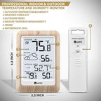 Indoor Outdoor Thermometer Wireless Weather Station, Temperature Humidity Monitor Battery Powered Inside Outside Thermometers with 330ft Range Remote Sensor and Backlight Display（Wood）