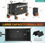 EchoSmile Collapsible Foldable Extended Wagon with 500lbs Weight Capacity, 300L Folding Utility Wagon Cart with Big All-Terrain Wheels for Beach,Sport,Gargen&Grocery,Black & Orange