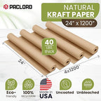 24" x 1200" (100 ft) Natural Kraft Paper Roll (Value Pack – 4 Rolls) – Made in USA, 100% Recyclable Brown Packing Paper for Shipping, Packaging, Crafting & Gift Wrapping