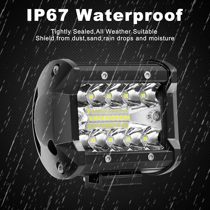 4 Inch 60W LED Pods - 4PCS Spot Flood Combo Off Road Light Triple Row Work Light 6000LM Driving Fog Lamps for Pickup Truck Jeep ATV UTV SUV Boat