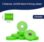 Perco Fluorescent Green Pricing Labels for Monarch 1136 Price Gun – 3 Sleeves, 24 Rolls Value Pack - 42,000 Price Marking Labels – with Ink Rolls Included