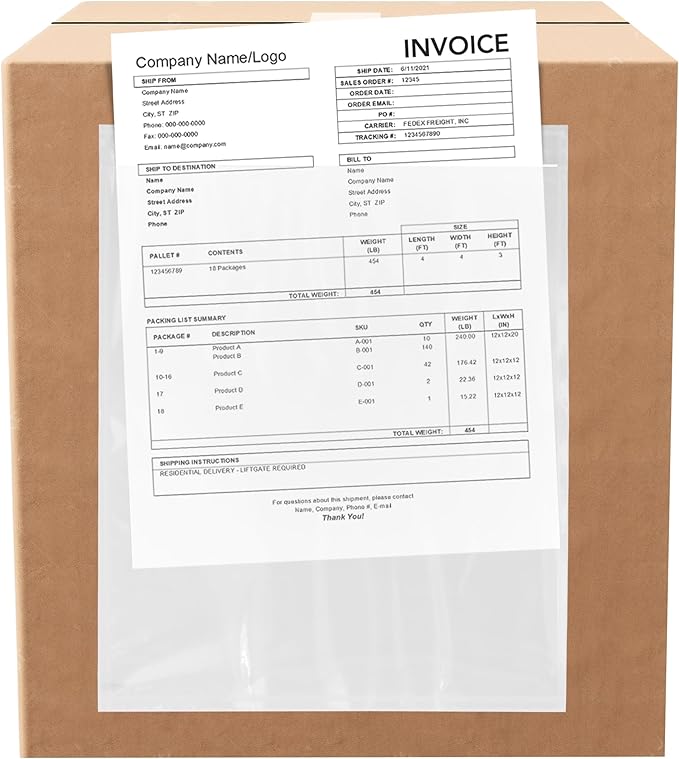 1000 Count 9.5" x 12" Shipping Label Envelopes, Clear Packing List Pouches with Self-Adhesive Back, Top Loading for Shipping Labels Sleeves, for Packing Slips, Labels Invoices & Paperwork. GPI