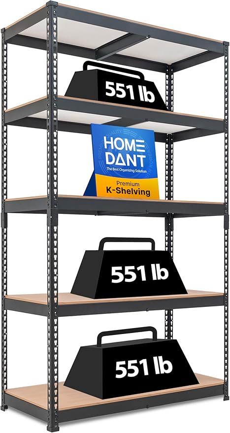 HOMEDANT 39.8" W 5 Tier Heavy Duty Garage Shelving Adjustable Metal Rack Storage Shelves Standing Shelf Unit Organizers Pantry Closet Black 1Pack