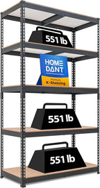 HOMEDANT 39.8" W 5 Tier Heavy Duty Garage Shelving Adjustable Metal Rack Storage Shelves Standing Shelf Unit Organizers Pantry Closet Black 1Pack