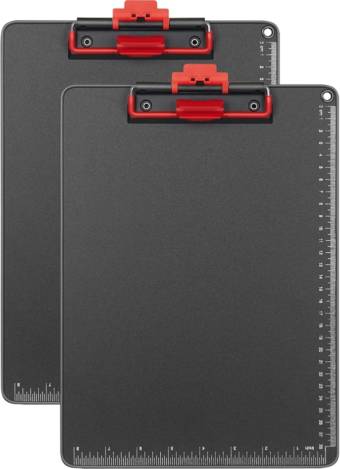 Clipboards with Pen Holder A4 Size 12.5x9 Inch Aluminum Protection Edge Clip Board for Classrooms, Offices, School, Doctor, Coaches [Upgraded Clip] (Black, 2 Pack)