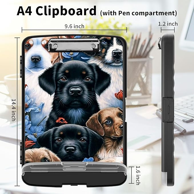 Clipboard with Storage High Capacity Plastic Nursing Clipboards with Pen Holder File Folder Storage Box Clipboard with Heavy Duty Clips for Teacher,Doctor,Offices-Lovely Dog
