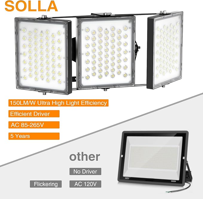 2025 Elite New Upgraded LED Flood Light Outdoor 300W 2 Pack 45000lm Stadium Flood Lights, 5000K IP66 Waterproof Adjustable Adjustable Floodlight for Street, Parking Lot