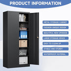 Metal Storage Cabinet with Locking Doors, Tall Cabinets for Home, Office, Warehouse Organizer (Black)