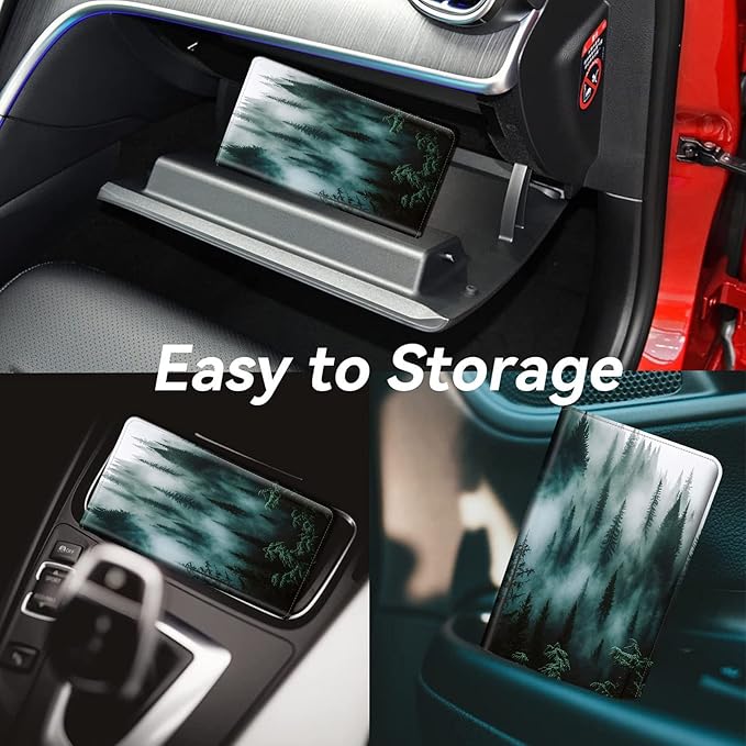 Car Registration and Insurance Holder, Leather Car Glove Box Organizer, Cool Car Accessories for ID, Driver's License Cards & Essential Document,business cards,Men&WomenNature Mountain Forest