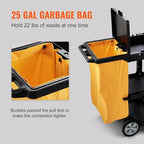 VEVOR Cleaning Cart, 3-Shelf Commercial Janitorial Cart, 200 lbs Capacity Plastic Housekeeping Cart, with 25 Gallon PVC Bag and Cover, 47 x 20 x 38.6in, Yellow&Black
