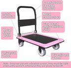 WUD Push Cart, Folding Mobile Platform Trolley,Thickened and Reinforced, 360° Swivel Wheels,35.4 “L x 23.6 ”W, 1100 lb. Pink Dolly cart with Wheels (Pink, Large)