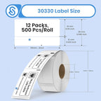 Compatible for DYMO 30330(1-1/8" x 3-1/2") Address Barcode White Thermal Labels Work with LabelWriter 4XL Printer 12 Roll 6000 Labels NOT Fit 5XL