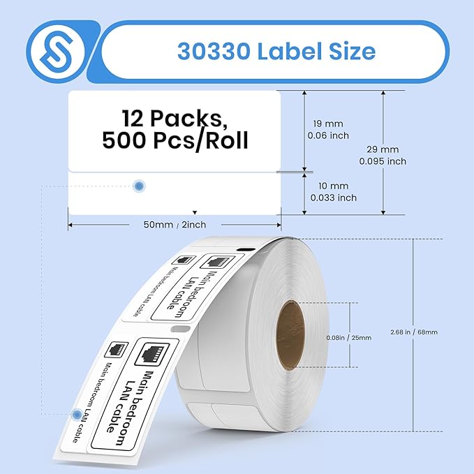 Compatible for DYMO 30330(1-1/8" x 3-1/2") Address Barcode White Thermal Labels Work with LabelWriter 4XL Printer 12 Roll 6000 Labels NOT Fit 5XL