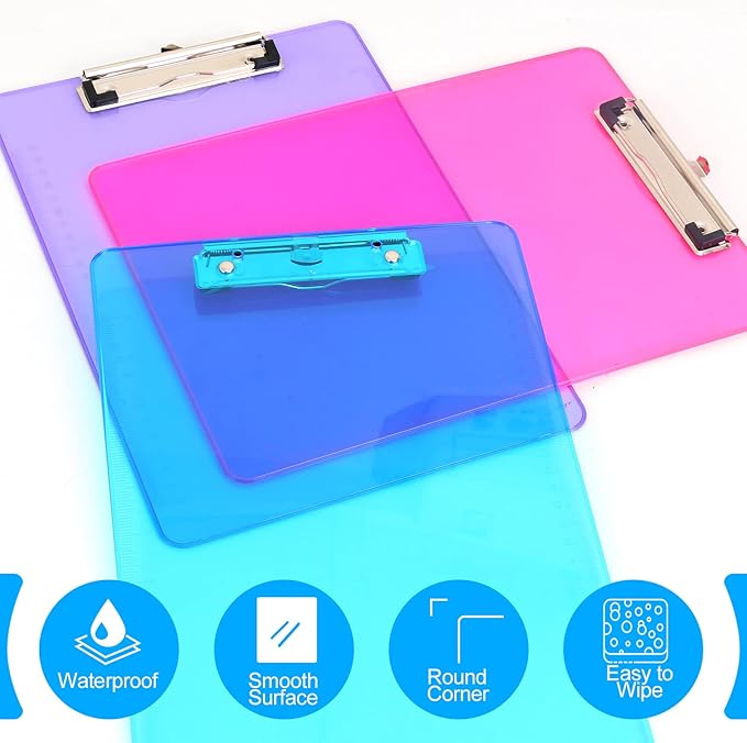 Clipboards, HERKKA 15 Pack Plastic Clipboards Low Profile Clip Standard A4 Letter Size, Office Supplies Classroom Supplies