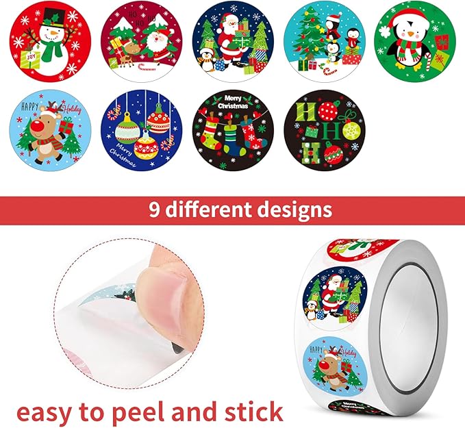 SHYGO® 1“ Christmas Envelope Seal Stickers Embossed Foil, Merry Christmas Stickers for Envelope Sealing, for Cards Making Invitation Gift Packaging Crafts Xmas Party Favor Decor, 1000 Pcs 2 Rolls