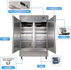 JINSONG 54" Commercial Refrigerator, 49 Cu.Ft Stainless Steel Reach-in Fridge with 2 Solid Doors, Upright Commercial Fridge for Restaurant, Bar, Shop, or Home Use