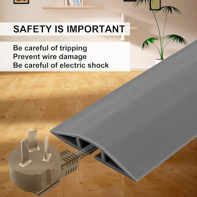 6.5Ft Floor Cord Cover Gray Silicone Cable Protector Easy to Install Wire Organizer and Hider for Home, Office, Garage (Gray-2m)