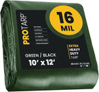PROTARP Extra Heavy Duty 16 Mil Tarp Cover, Waterproof, UV Resistant, Rip and Tear Proof, Poly Tarpaulin with Reinforced Edges for Roof, Camping, Patio, Pool, Boat. (Green/Black 10′ X 12′)