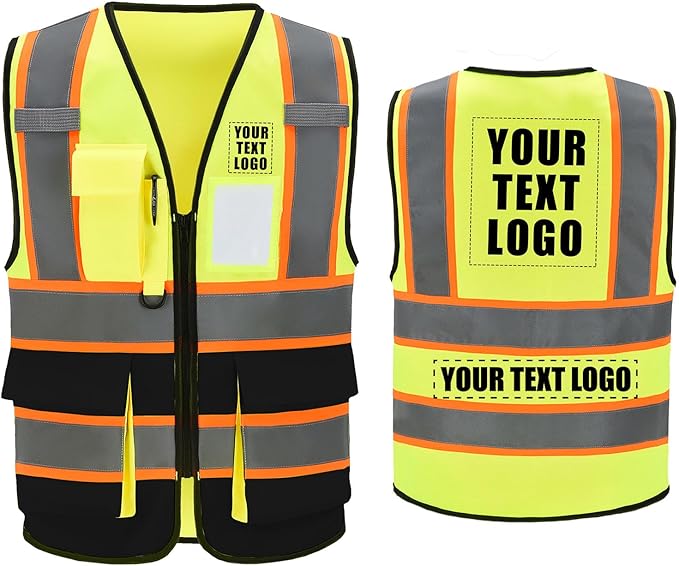 AYKRM Custom Logo Personalised Printed High Visibility Reflective 2 two tone work construction Safety Vest