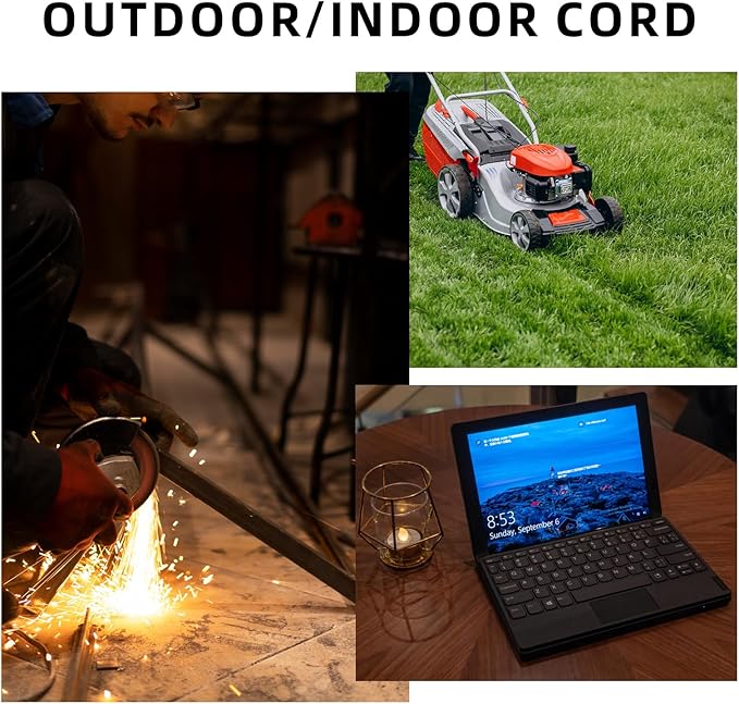 EP 30 Ft Outdoor Extension Cord, 12/3 SJTW Heavy Duty Extension Cable with 3 Prong Grounded Plug, 15 AMP Power Cord for Lawn, Garden, Appliances, White