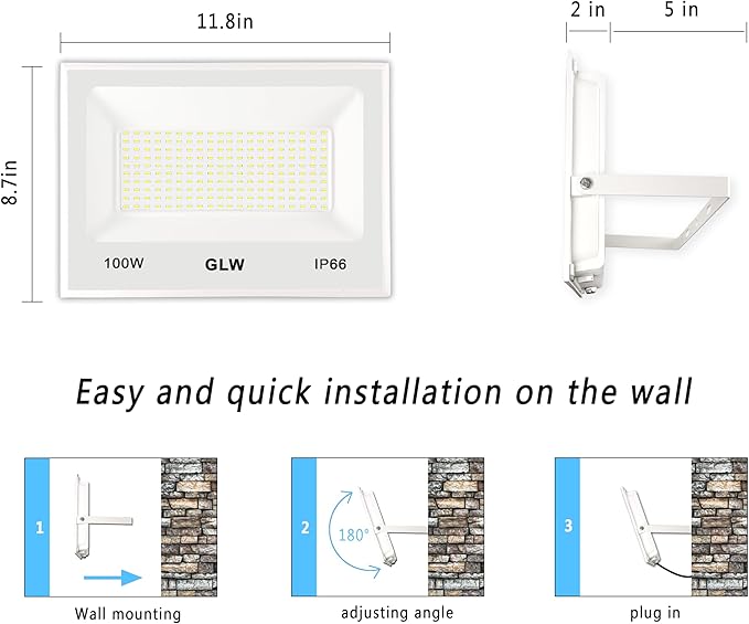 3 Pack 100W LED Flood Light Outdoor,10000LM Super Bright Security Lights, 6000K Daylight White Spot Light,IP66 Waterproof Exterior Floodlight Lighting for Backyard, Yard, Stadium, House