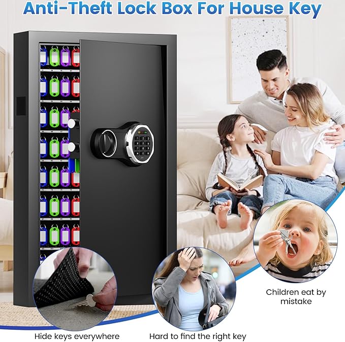 206 Keys Combination Lock Key Cabinet with Colorful Key Tags, Anti-Theft Key Lock Box with Side Drop Slot, Heavy Duty Key Organizer Wall Mount for Car Garage House Rental Office Business