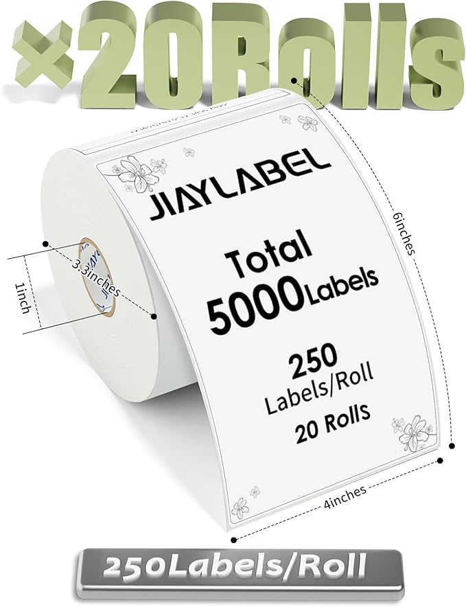 4x6 Thermal Mailing Labels for Direct Thermal Label Printer Shipping Sticker Paper for Address Postage Big Packing 250 Labels/Roll, 20 Rolls, Total 5000PCS