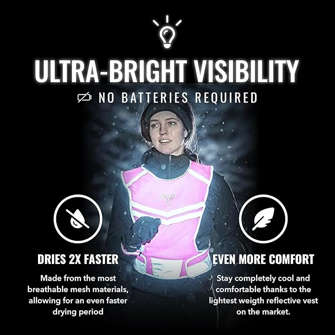 Running Reflective Vest, Inside Pocket & 2 Bands, High Visibility Reflective Running Vest for Night Running Walking Cycling