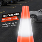 4 Pack 18" Traffic Safety Cones with Reflective Collars, Orange Construction Cone, Restorable Parking Cones, Heavy Duty Road Cones for Parking Lot, Traffic Control, Driveway Road Parking