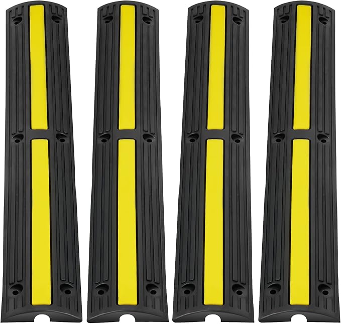 VEVOR 3.28 ft Cable Protector Ramp, 4 Pack of 1 Channel, 18000 lbs/axle Capacity Heavy Duty Rubber Speed Bumps, Floor Cord Cable Protector Wire Cover, for Residential Areas, Private Garages, Gardens