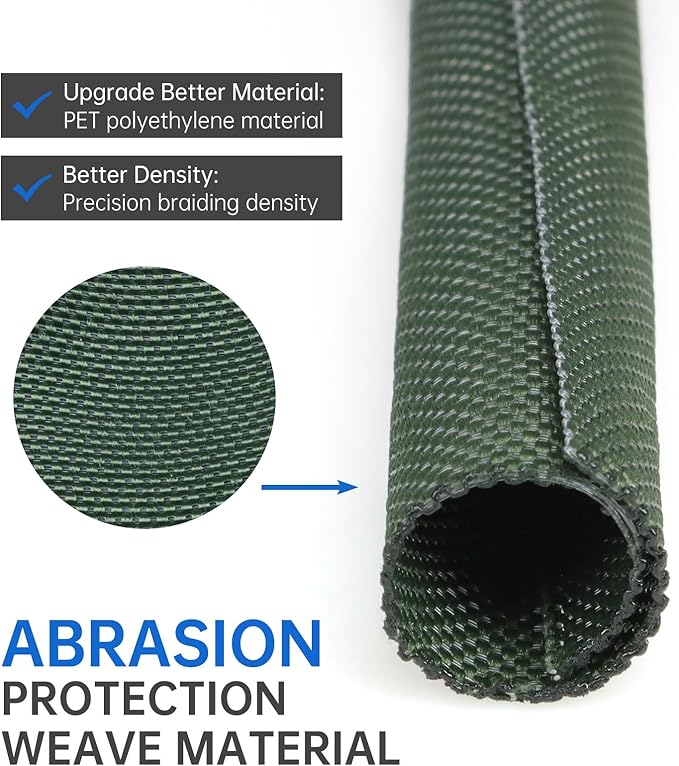 Split Braided Cable Sleeve，Flexible Wire Loom Tubing, Automotive Cord Protector Pet Proof, Cable Management for Computer TV Electric Wires Harness 16ft (Dark Green, 8mm（5/16")