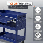 3 Tier Rolling Tool Cart, Heavy Duty Service Cart on Wheels for Mechanics,400 LBS Utility Cart with Drawers for Garage, Warehouse & Repair Shop (DARKBLUE)