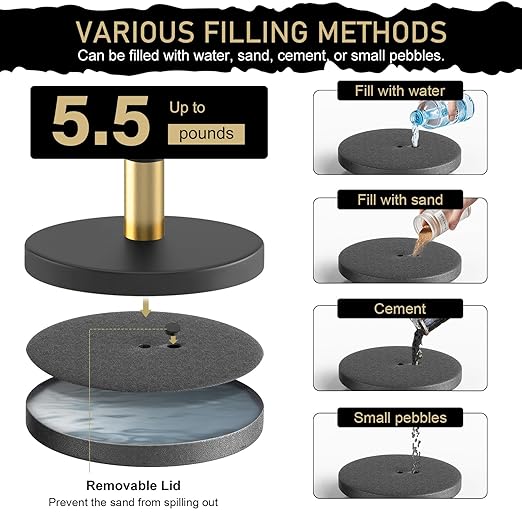kaiyomi 6Pcs Stanchions Posts Velvet Ropes with Red Carpet and Sign Frame, Water or Sand-Fillable Base, Suitable for 8.5" x 11" A4 Paper Size Sign Frame for Red Carpet Party Decoration (Black&Golden)