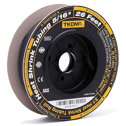 TKDMR 26 Ft 5/16" Heat Shrink Tubing - 3:1 Ratio Marine Grade Heat Shrink,Wire Cable Adhesive Lined Tube Insulation Seal Against Moisture Corrosion and Air Leakage.Black