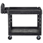 Rubbermaid Commercial Products 2-Shelf Utility/Service Cart, Medium, Black, Lipped Shelves, Ergonomic Handle, 500 Lbs Capacity, forfor Warehouse/Garage/Cleaning/Manufacturing