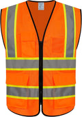 Safety Vest for Men Women 5 Pockets High Visibility Vest with Reflective Strips, Hi Vis Vest with Mesh Fabric, Breathable, (GR720-Orange,XL).