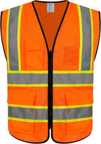 Safety Vest for Men Women 5 Pockets High Visibility Vest with Reflective Strips, Hi Vis Vest with Mesh Fabric, Breathable, (GR720-Orange,XL).