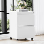 2 Drawer File Cabinet，Mobile Filing Cabinet with Lock and Wheels，Un-Assembled Metal Under Desk File Cabinets for A4/Letter/Legal Size（White