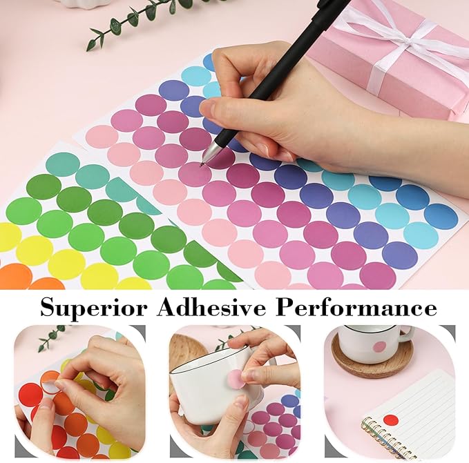 SallyFashion 1440PCS 3/4 inch Colored Round Coding Dot Labels, 8 Color Polka Circle Label Stickers for Toddler Student Classroom, Garage Sales, Papers