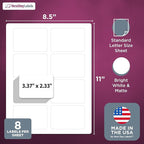 NextDayLabels – 3-3/8" x 2-1/3" Rectangular Sticker Labels for Printer - White Laser/Inkjet Printer Labels Return Address Labels Shipping Label Stickers (100 Sheets, 8 Per Sheet, 800 Labels)